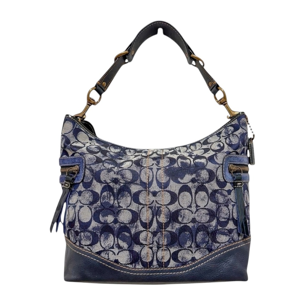 Coach Signature Denim Hobo Shoulder Bag‎ Canvas Navy Y2K Vintage 2183